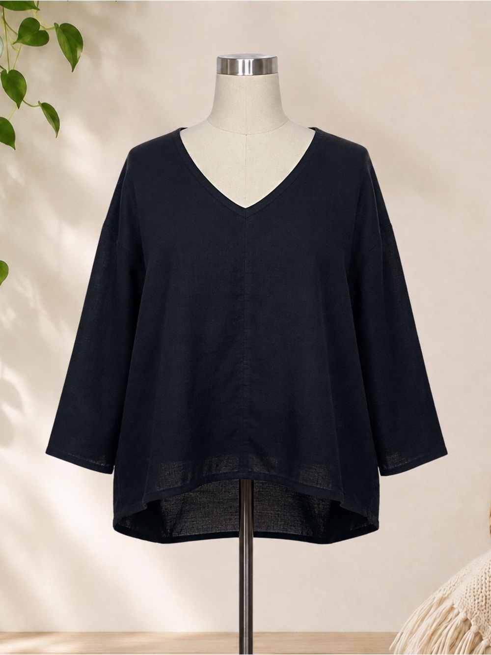 Flax 100 % Linen Black High-Low Top-Small-NWOT